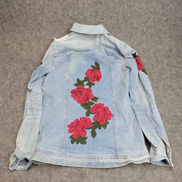 Arizona Jeans Trucker Jacket Womens Small Embroidered Flower Cottagecore Boho - Picture 3 of 9